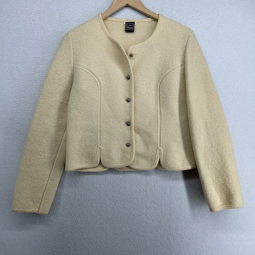 ORIGINAL BOOS Sweater Women 38 M Boiled Wool Knit Cardigan Blazer Off White VTG